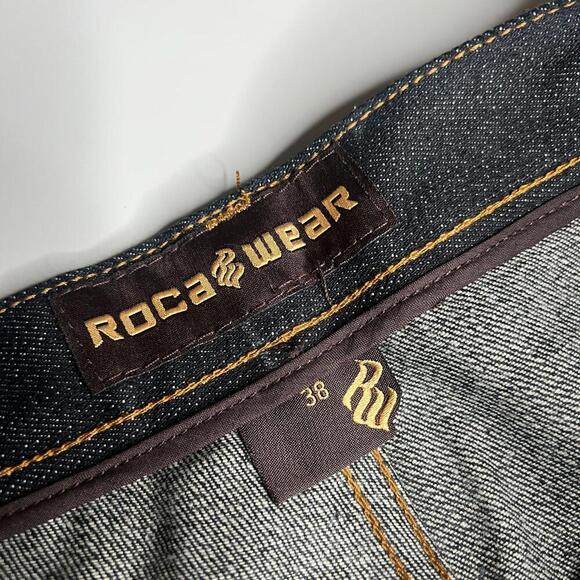 rocawear men’s denim shorts 38 raw black miami embroidered metallic thread y2k - Picture 7 of 11